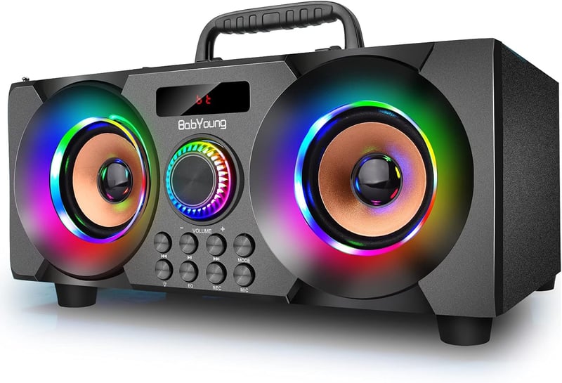 Bluetooth Hangszóró 60W Hordozható Mélynyomós Zenedoboz, FM Rádió, LED Színes Fények, 30m Hatótáv, Bluetooth 5.0 Vezeték Nélküli Sztereó Han