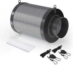 Filtru de carbon activ Aygrochy 100 mm pentru cort de creștere - Sistem filtru de miros din aluminiu cu capacitate de 365 m³/h pentru cultivare hidroponică, băi