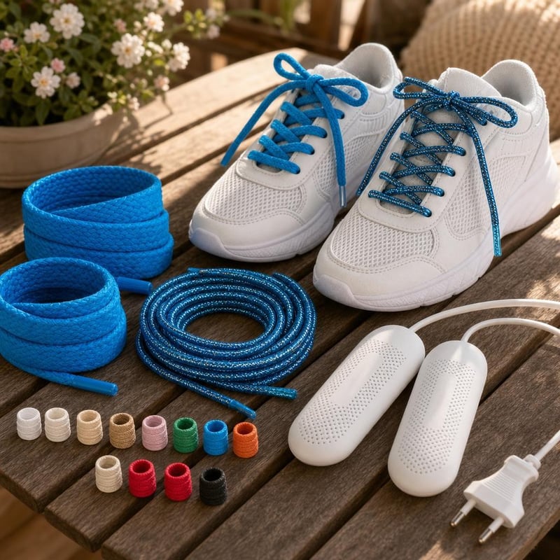 Set za obnovu obuće: 2 para vezica + 2 para sjajnih vezica + UV sušilo + 24 zaštitna završetka