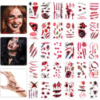Halloween Arctetoválás Szett - 10db Seb, Szellem és Csontváz Mintával 1
