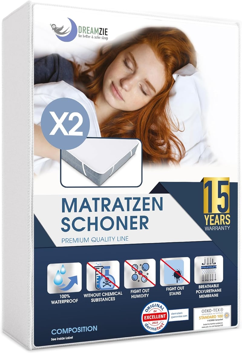 Dreamzie Vízhatlan Matracvédő 90x200 cm - 2 db-os Szett, Oeko-Tex Tanúsított, Légáteresztő Pamut-Poliészter, 28 cm Magasságig, Mosható