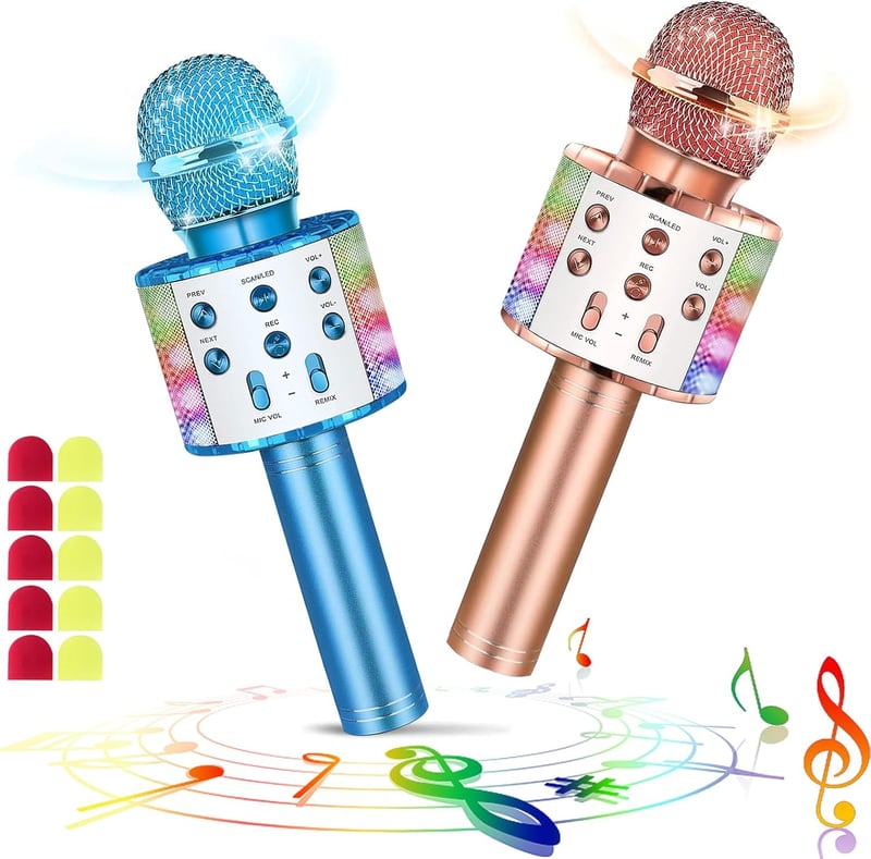 Karaoke Bluetooth mikrofon LED fényekkel, 2 db-os szett, 10 védőhuzattal