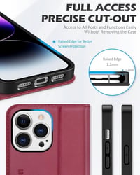 iPhone 14 Pro Max Bordó Bőr Pénztárcatartó Tok Kitámasztóval - Felújított 5