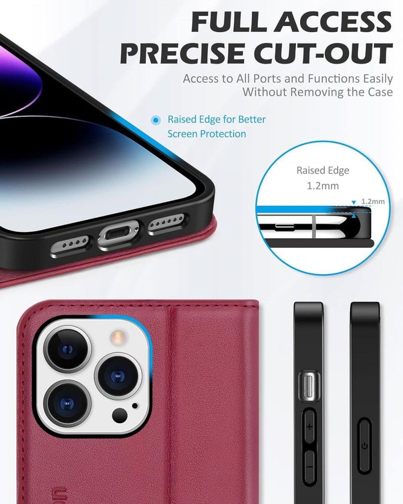 iPhone 14 Pro Max Bordó Bőr Pénztárcatartó Tok Kitámasztóval - Felújított