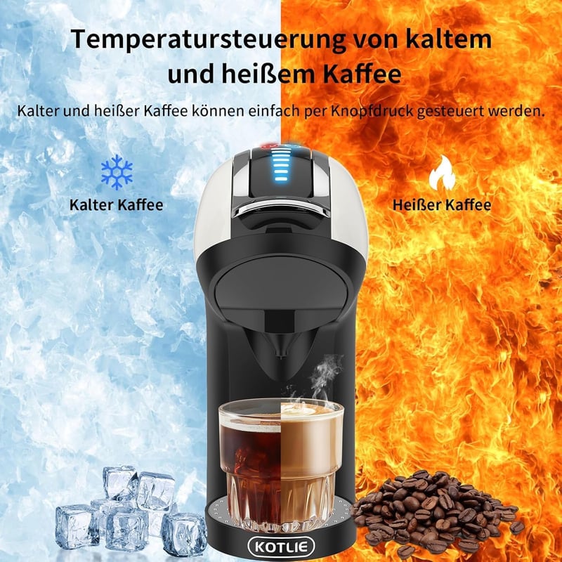 KOTLIE EM-308A 5-in-1 Kávéfőző 19 Bar Nyomással, Többféle Kapszulához (NES/DG), Automatikus Kikapcsolással, Kivehető Tartállyal, Fehér