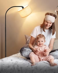 EDISHINE Állólámpa 161 cm - Fekete Ívelt Padlólámpa Állítható Bézs Lenvászon Ernyővel, Lábkapcsolóval, E27 LED Izzóval, Nappali és Hálószoba 8