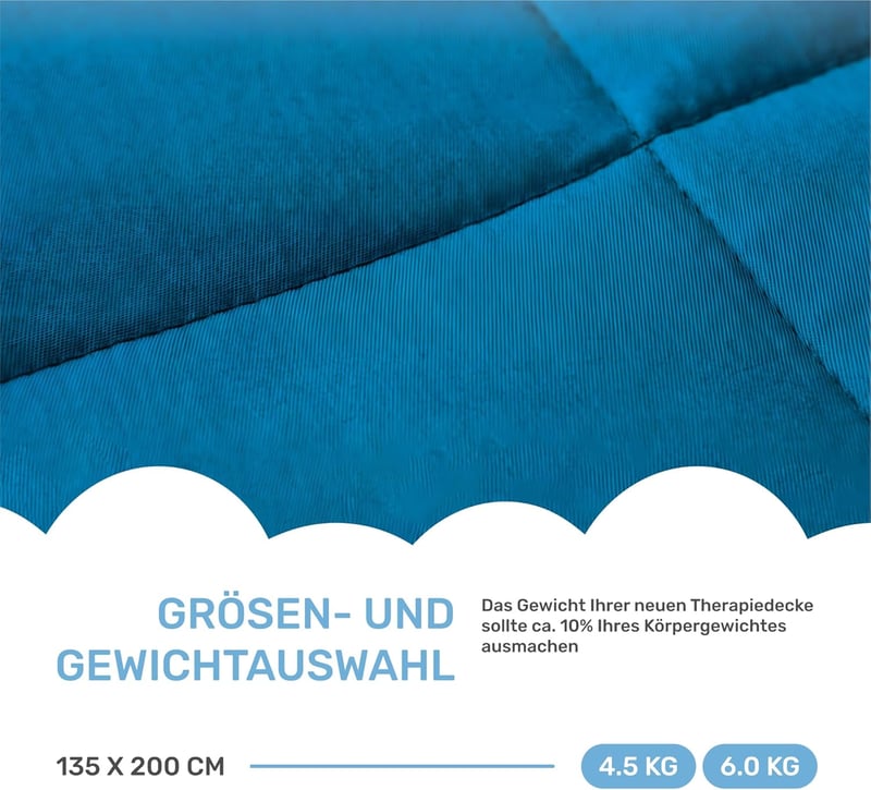 Dailydream Súlyozott Takaró 10,2 kg - Kék Üveggyöngy Töltetű Nyugtató Paplan 200x155 cm - Allergiamentes Pamut Anyagból Készült Relaxáló Alv