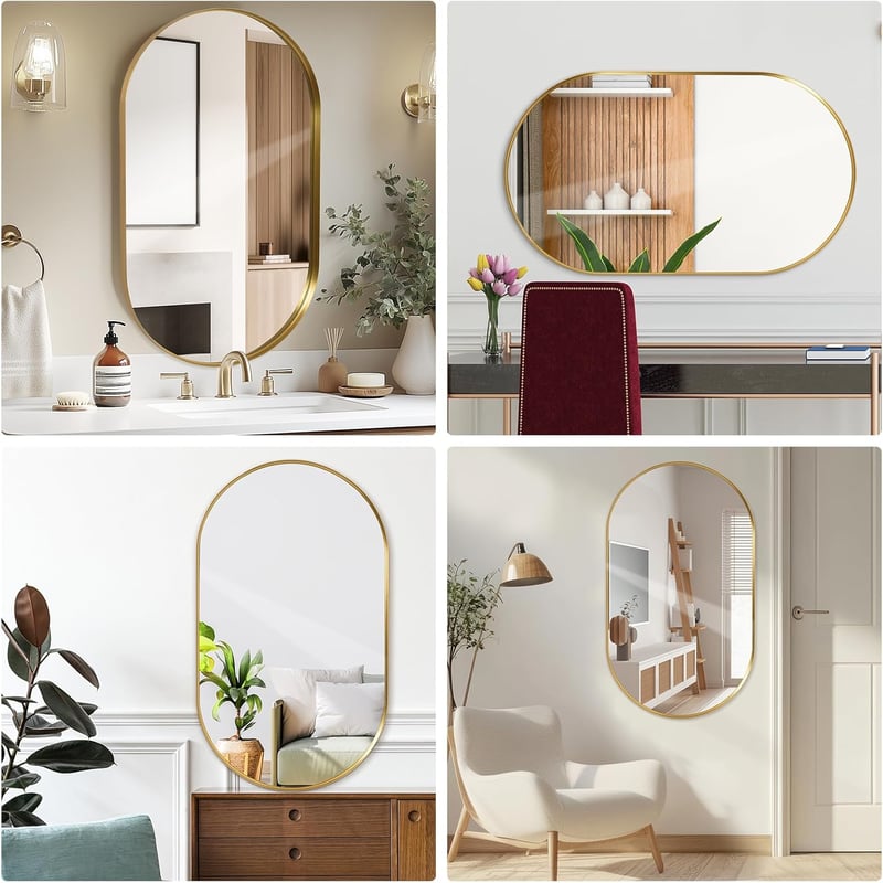 LunaMirror Ovális Fürdőszobai Tükör 60x90 cm - Arany Keretű Fali Tükör Hálószobába, Nappaliba, Előszobába - Modern Dekoratív Dizájn