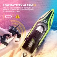 Barcă cu telecomandă DEERC cu LED-uri, viteză de peste 20 km/h, barcă RC impermeabilă pentru piscină și lac, cu 2 baterii, reîncărcabilă USB 5