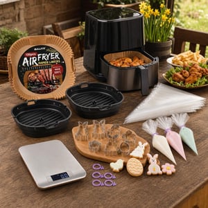 Air Fryer set za pečenje: 120 papira + 2 silikonska kalupa + 8 kalupa za kekse + 100 vrećica + vaga