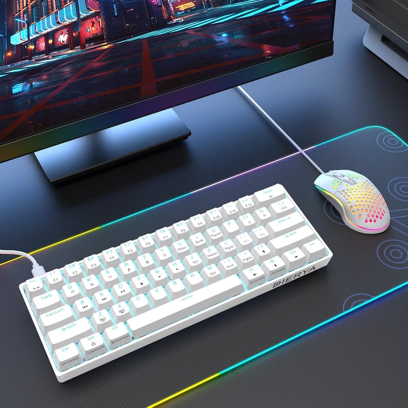 Dierya DK61se Kompakt Mechanikus Gamer Billentyűzet, 61 Gombos, Lineáris Red Switch, Anti-Ghosting, Ergonomikus, USB-C, Fehér