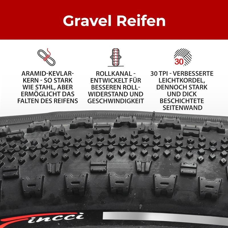 Fincci 700x38c Összehajtható Gravel Kerékpárgumi Szett - 28x1,5" Defektvédelemmel, Hibrid és MTB Kerékpárokhoz, 40-622 Méretben