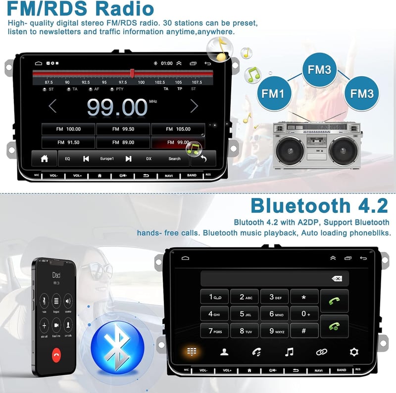 VW Golf 5/6, Polo, Touran 9" Android autórádió navigációval, Bluetooth-szal, tolatókamerával - Hikity