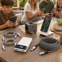 Obiteljski set za punjenje: 2× USB-C kabel + 7-portni punjač + Qi postaja + 9m Micro USB + 20000mAh powerbank 1