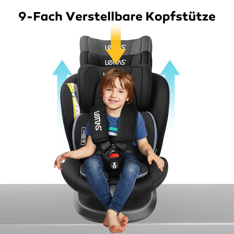 LETTAS 360° Forgatható I-Size Gyerekülés 40-150 cm, 0-36 kg, ISOFIX Rögzítéssel, ECE R129 Szabvány, 0-12 Éves Korig, 5-Pontos Biztonsági Öv,