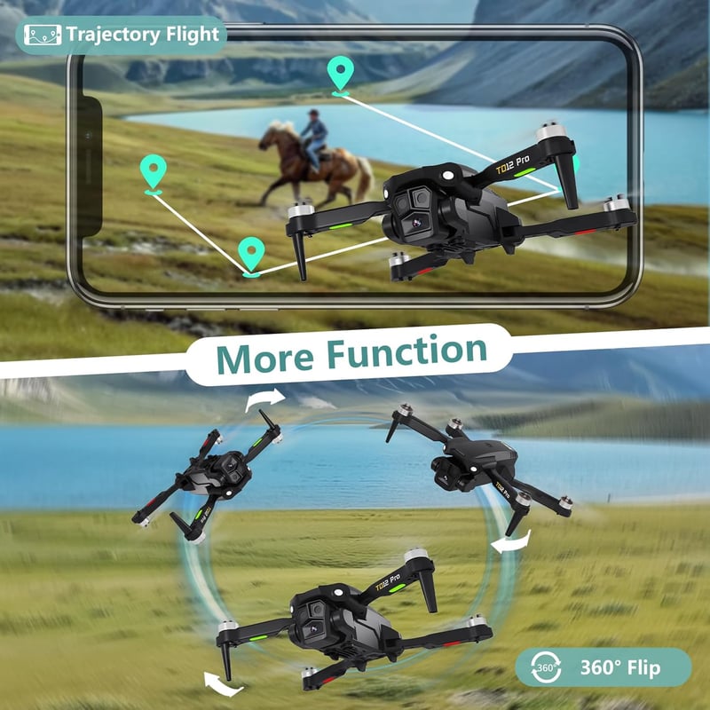 Toladrone TD12Pro Összecsukható Drón 1080P HD Kamerával - Kefenélküli Motorok, Optikai Pozicionálás, Fejnélküli Mód, Kezdőknek és Haladóknak