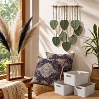 Boho dekoratív set: 2x obliečka + makramé + 3x košík + 120x pampová tráva + váza 1