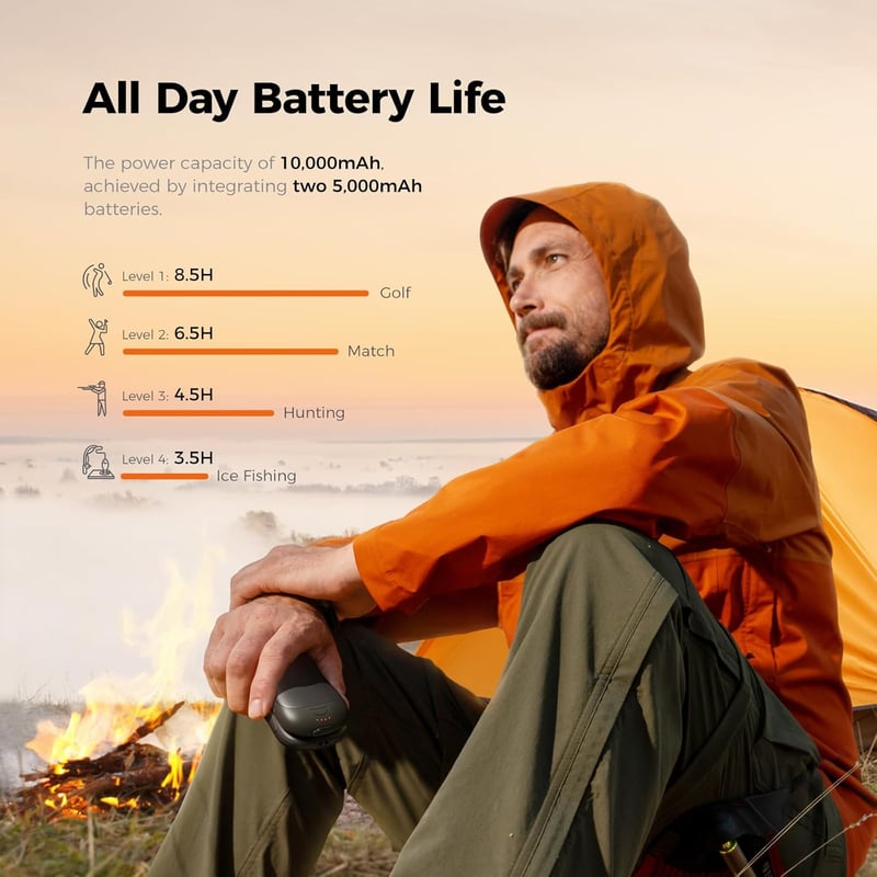 OCOOPA UT3 PRO Elektromos Kézmelegítő Szett, 10000 mAh Powerbank, 4 Hőfokozat, 58°C, Kétoldalas Fűtés, Újratölthető, Ideális Kempinghez, Vad
