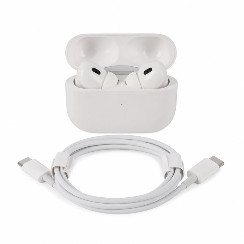 Căști wireless Apple AirPods Pro 2 (utilizate) cu anulare activă a zgomotului, mod transparență, încărcare USB-C și cip H2, alb