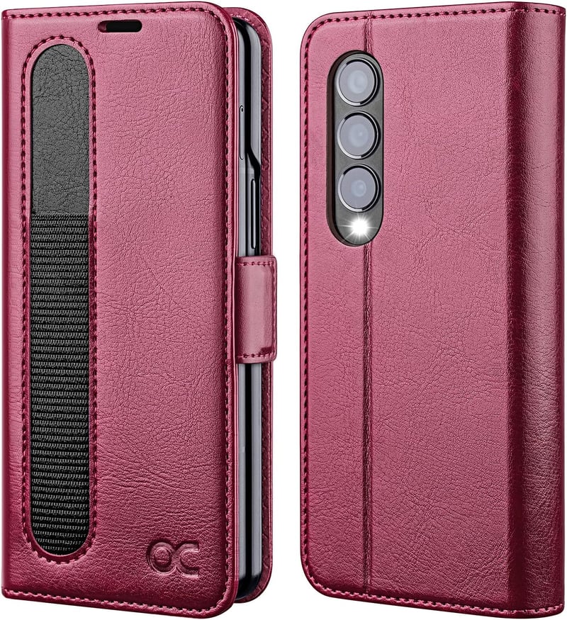 Samsung Galaxy Z Fold 4 5G OCASE bőrtok S Pen tartóval, RFID védelemmel - Burgundi
