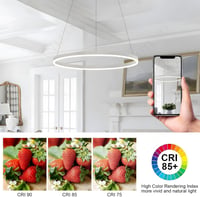 YYUTLUO Modern LED Csillár - 60 cm Fehér-Arany Kör Alakú Függőlámpa, 29W, Távirányítható, Fényerőszabályozható, Nappali Szobába, Akril-Alumí 6
