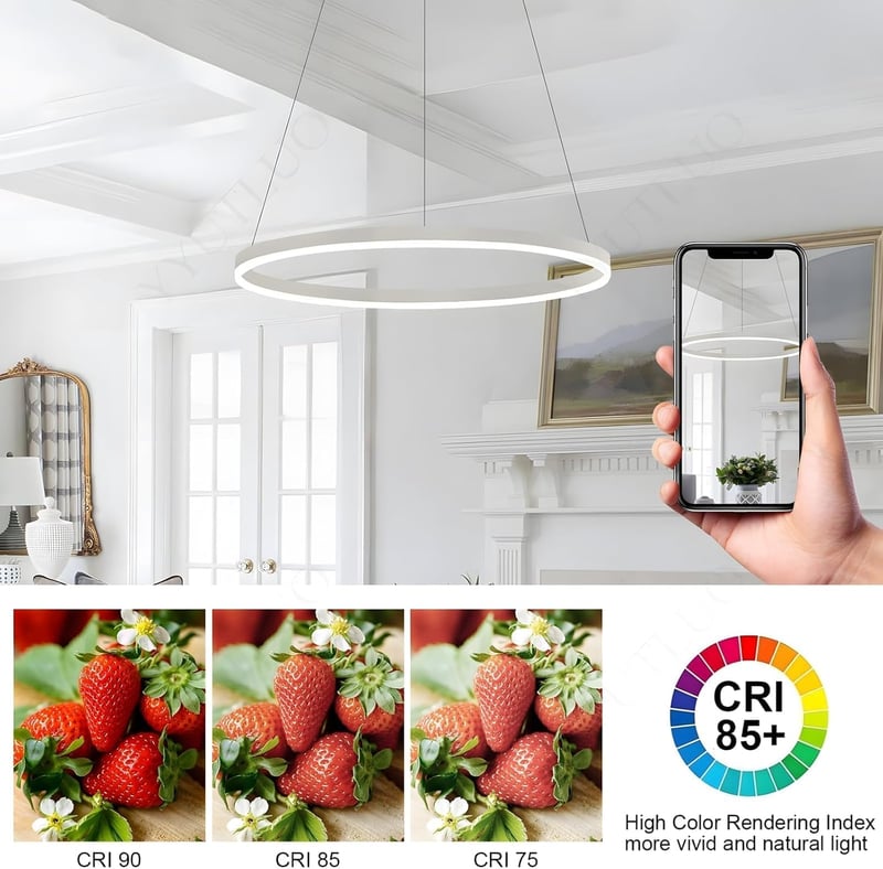 YYUTLUO Modern LED Csillár - 60 cm Fehér-Arany Kör Alakú Függőlámpa, 29W, Távirányítható, Fényerőszabályozható, Nappali Szobába, Akril-Alumí