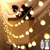 Bigzom LED Gömbfüzér 100 LED Meleg Fehér Fénnyel - 11m USB Fényfüzér Távirányítóval, 8 Világítási Móddal, Időzítővel - Kültéri/Beltéri Dekor 1