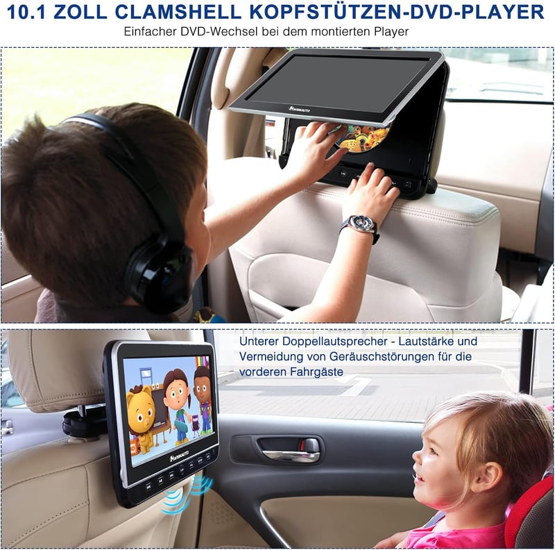 Naviskauto autós DVD lejátszó 2 fejtámlával, HDMI, 1080P, 128GB-ig