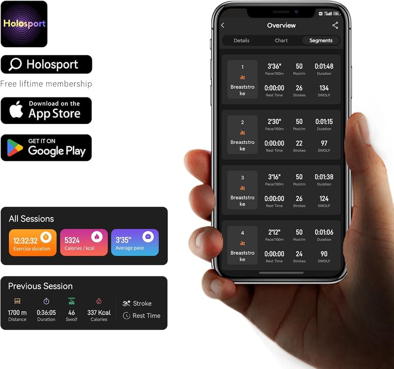 Holoswim 2S AR Okos Úszószemüveg Fitnesz Követővel, Páramentes
