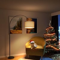 Modlicht Jasmin Ívelt Állólámpa - E27 LED 9W, 3000K Meleg Fény, 33cm Lenvászon Lámpaernyő, Bézs, 165-180cm, Nappali, Hálószoba, Iroda 6