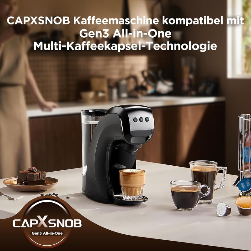 CAPXSNOB Warriors1 5 az 1-ben Kapszulás Kávéfőző - Nespresso, Dolce Gusto, Lavazza Kompatibilis, 20 Bar, 0,8L, Automata Mini Kávégép Otthonr