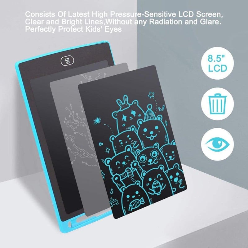 Tăbliță de desen LCD albastră 8,5" pentru copii - Cu ștergere parțială