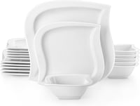 MALACASA Elvira 18 részes modern porcelán étkészlet 6 személyre - krémfehér tányérkészlet főétkezéshez, desszerthez és müzlihez, mosogatógép 1