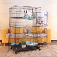 ybaymy Összecsukható Macskaketrec 4 Szintes - 90x55x125 cm Fém Ketrec 1-3 Macskának, 360° Forgatható Kerekekkel, Rámpával, Bel- és Kültéri 9