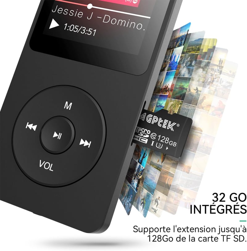 AGPTEK MP3 Lejátszó 32GB Bluetooth 5.3 Veszteségmentes HiFi Hangzással, 70 Órás Akkumulátor, Beépített Hangszóró, FM Rádió és Hangrögzítés