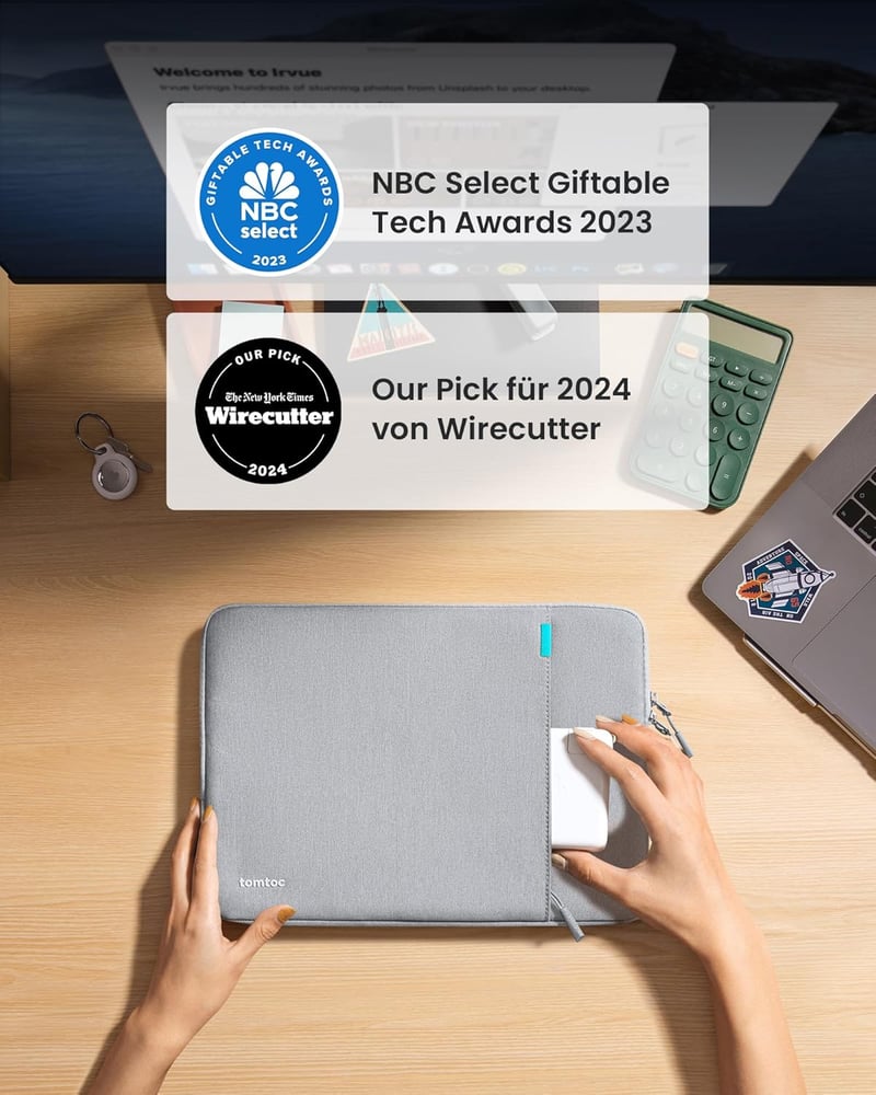 tomtoc 360 Védő Laptop Tok 14" MacBook Pro M2/M1 Pro/Max és 13" MacBook Air M2 Készülékekhez, Vízálló Kemény Borítással és Kiegészítő Zsebbe