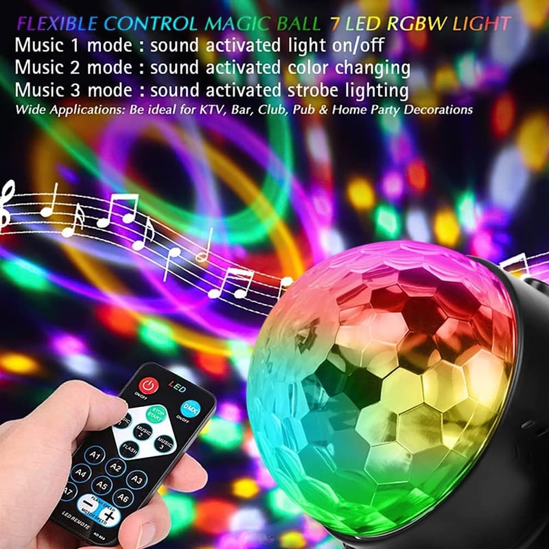 URAQT Disco Fény, 360° Forgó Parti Lámpa, 7 RGB Színnel, Hangvezérelt, Távirányítóval - Diszkó Világítás KTV, DJ, Buli, Bár, Otthoni Használ