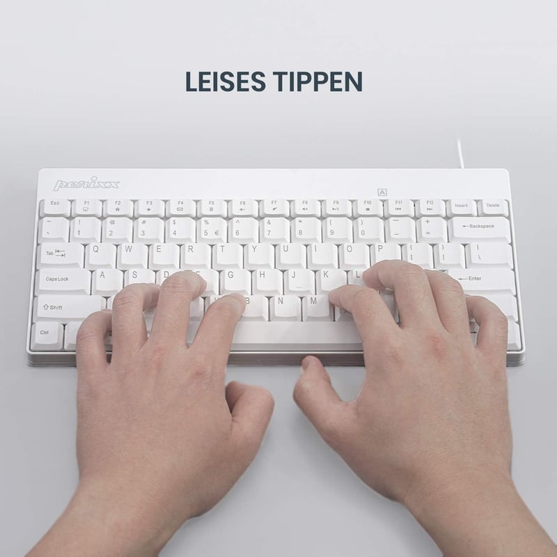 Perixx PERIDUO-212 Kompakt Mini Billentyűzet és Egér Szett, USB Kábeles, Német Kiosztás, Fehér, 1000 DPI, Windows Kompatibilis