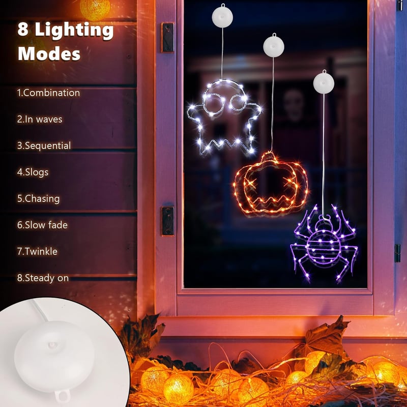 Joomer Halloween LED fényfüzér - Tök, pók, szellem mintás, 3 db-os készlet