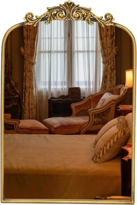 Awhtixbo Barokk Arany Tükör - 40x61 cm Félköríves Vintage Fali Tükör Fém Kerettel Nappali, Előszoba, Fürdőszoba Dekorációhoz 1