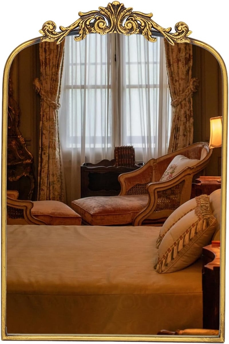 Awhtixbo Barokk Arany Tükör - 40x61 cm Félköríves Vintage Fali Tükör Fém Kerettel Nappali, Előszoba, Fürdőszoba Dekorációhoz