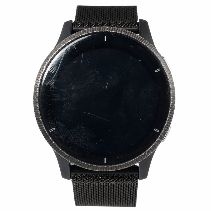 Ceas inteligent Garmin Venu cu GPS și ecran tactil AMOLED, gri ardezie/negru, rezistent la apă, monitor cardiac, redare muzică, plată contactless - Ecran zgâriat, utilizat