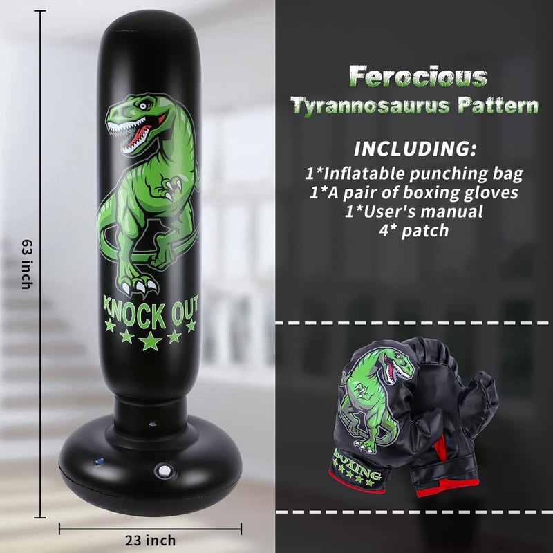 Dinoszauruszos Boxzsák Gyerekeknek 160cm - Edzőfelszerelés Kesztyűvel