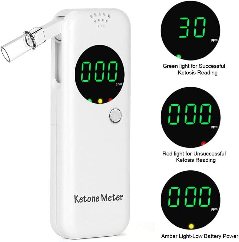 Ketone Atemtester Digitális Ketózis Légzésmérő, Hordozható Ketonteszter 10 Cserélhető Szájrésszel, Ketogén Diétához, Fehér