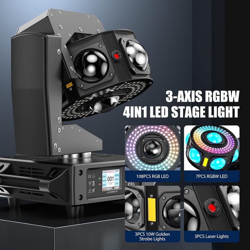 100W RGBW LED Moving Head Színpadi és Diszkó Fényszóró - 19/25 Csatornás Színpadi Lámpa Esküvőre, Partikra, Klubokba