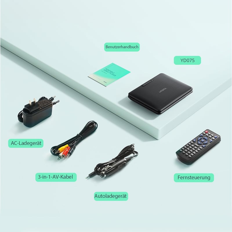 YOTON 9,5" Hordozható DVD Lejátszó Gyerekeknek Autóba, 7,5" HD Forgatható Képernyővel, 6 Órás Akkumulátorral, TV/USB/SD Kártya Támogatással