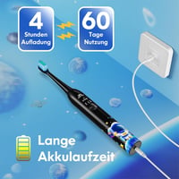 DADA-TECH Elektromos Gyerek Fogkefe 3-12 Éveseknek - Űrhajós Fekete, 3 Tisztítási Mód, Időzítő, Szokásformáló Matricák, Újratölthető 5