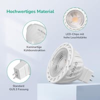 EDISHINE GU5.3 LED Spotlámpa, 12V MR16, 5W (50W helyett), 2700K Meleg Fehér, 400 Lumen, 38° Szórási Szög, Energiatakarékos, 6 darabos csomag 4