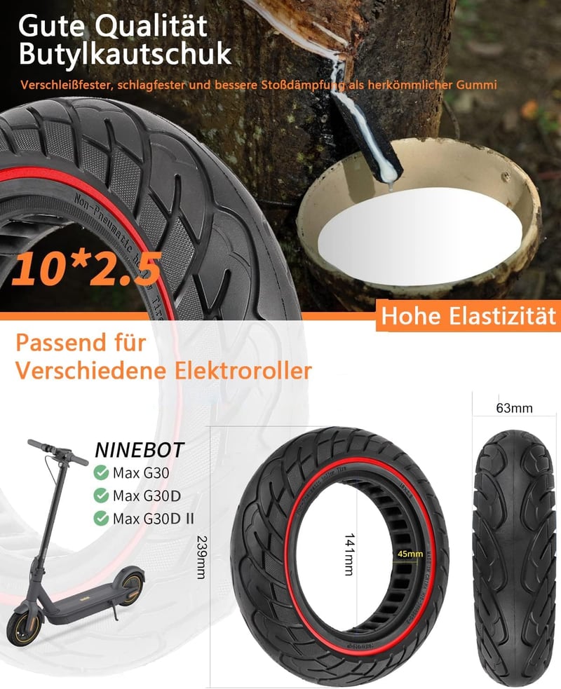 Segway Ninebot Max G30 tömör kerék, piros csíkos, csúszásgátló, defektmentes (2 db)