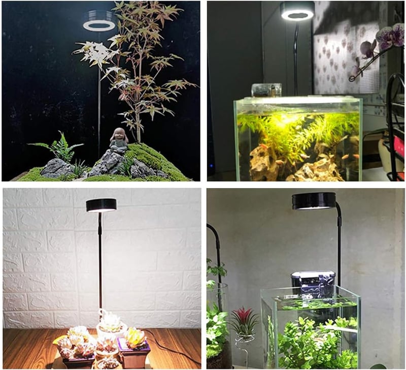 DELITLS USB-s LED Akvárium Lámpa, 10W Teljes Spektrumú, Bambusz Talppal, Nano Akváriumokhoz és Növényekhez